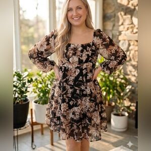 Floral Black and Brown Dress